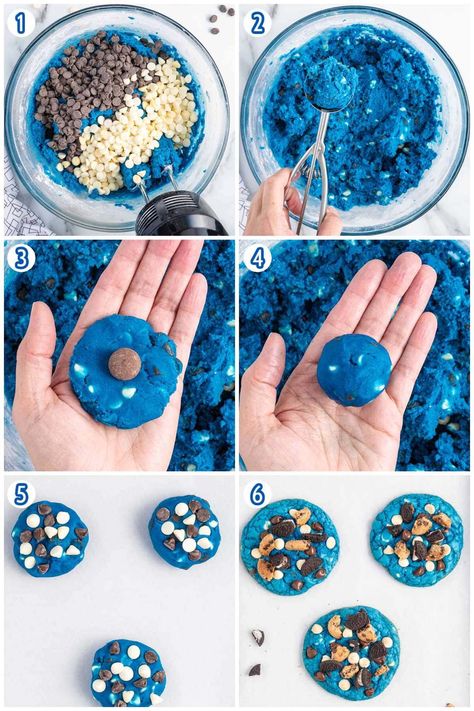 Cookie Monster Blue Cookies, Blue Colored Desserts, Cookie Monster Macarons, Cookie Monster Brownies Recipe, Cookie Monster Cake Mix Cookies, Cookie Monster Stuffed Cookies, Blue Cookies Recipe, Blue Cookie Monster Cookies, Cookie Monster Cookies Decorated