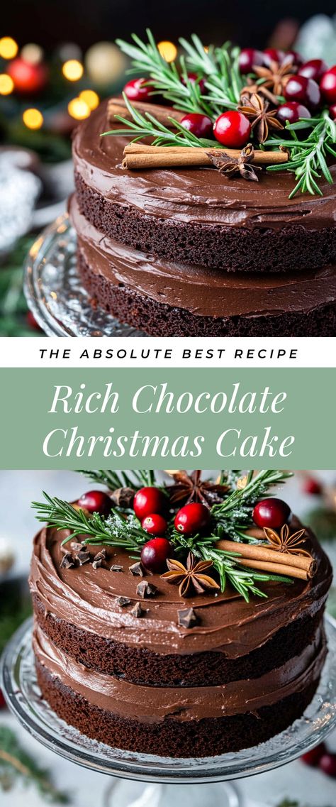 Image for Rich Chocolate Christmas Cake Christmas Charlotte Cake, Black Forest Christmas Cake, Chocolate Christmas Cake Ideas, Raspberry Christmas Cake, Christmas Cake Red Velvet, Chocolate Christmas Cake Designs, Christmas Chocolate Cake Decoration, Christmas Chocolate Cake Ideas, Christmas Cakes For Kids