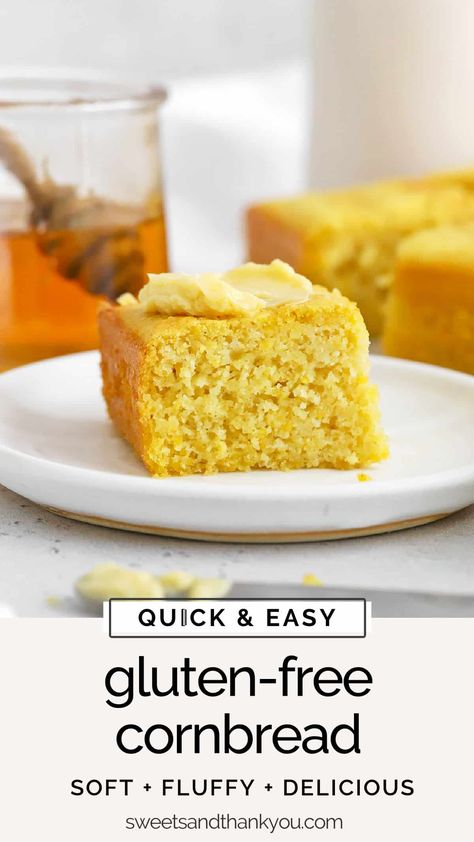 Easy Gluten-Free Cornbread - This is the BEST gluten-free cornbread recipe we've ever tried. Fluffy, moist, perfectly sweet & easy to make! / fluffy gluten-free cornbread / easy gluten-free cornbread recipe / delicious gluten-free cornbread recipe / how to make gluten-free cornbread, step by step / is cornbread gluten-free / easy gluten-free corn bread recipe / moist gluten-free cornbread / sweet gluten-free cornbread / gluten-free cornbread from scratch // gluten-free cornbread without a mix Gluten Free Cornbread Mix Recipe, Gluten Free Egg Free Cornbread, Easy Gluten Free Cornbread, Gluten Free Cornbread Recipe Moist, Gluten Free Pumpkin Cornbread Recipe, Gf Df Cornbread Recipe, Best Gluten Free Cornbread Recipe, Gluten And Dairy Free Cornbread, Homemade Gluten Free Cornbread