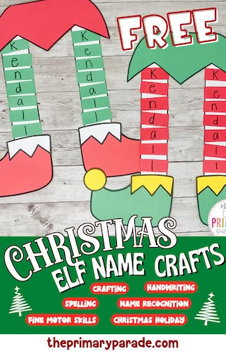 elf craft printable Preschool Craft Christmas, Elf On The Shelf Crafts Preschool, Holiday Crafts For Preschool, Preschool Elf Craft, Christmas Name Activities, Elf Craft Preschool, Kinder Christmas Crafts, Elf Preschool Activities, Free Christmas Crafts For Kids