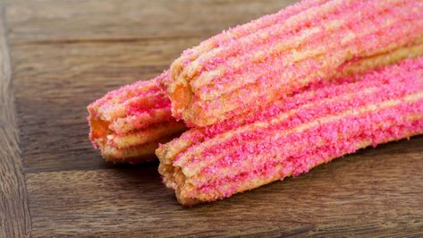 Lotso Strawberry Churros ©️️Disney #Pink #Disney #Dessert Extravagant Birthday Party, Disneyland Churros, Oreo Churros, Waffle Truck, Filled Churros, Pixar Fest, Food Checklist, Carnival Eats, Chocolate Dipping Sauce