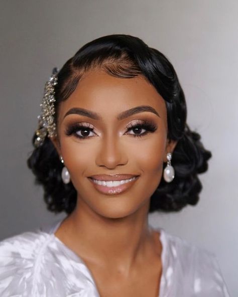 Soft Glam Wedding Makeup Brides Black Women, Wedding Glam Makeup Black Women, Bride Makeup Looks Wedding Day Black Woman, Wedding Makeup Ideas For Black Women, Makeup Looks For Black Women Wedding, Natural Makeup For Black Women Wedding, Bold Eye Bridal Makeup, Porsha Williams Wedding Makeup, Natural Glam Bridal Makeup Black Women