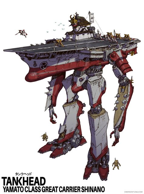 Great Carrier Shinano, Emerson Tung on ArtStation at https://www.artstation.com/artwork/9ND5bO Dieselpunk Mech, Walking Tank, Mecha Tanks, Robot Animal, Arte Robot, Transformers Artwork, Giant Robots, Robots Concept, Robot Concept Art