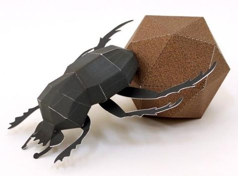 Paper Craft Animals, Craft Animals, Dung Beetle, Insect Wall, Free Paper Models, 3d Paper Art, Paper Engineering, Origami 3d, Paper Toy