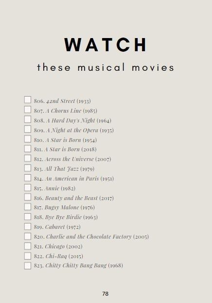 Musical Checklist, Musical List To Watch, Best Musical Movies, Musical Movies List, Musicals To Watch List, Movies You Must Watch List, Plays To Read, Musicals To Watch, Movie Bucket List