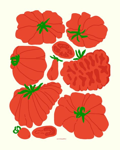 Museum-quality giclée print on archival paper with a matte finish 11" x 14" Tomato Poster, Tomato Print, Tomato Design, Olive Print, Print Calendar, Heirloom Tomatoes, Giclée Print, Food Illustrations, Food Print