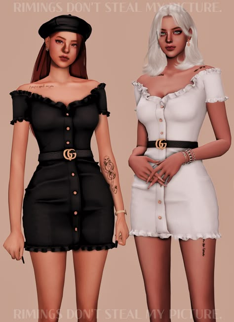 [RIMINGS] GUCCI Belt & Tight Off-shoulder Dress | Patreon The Sims 4 Cc Clothing For Women Dress, Sims 4 Couture, Sims 4 Cc Ralph Lauren, Sims 4 Gucci Cc, Sims 4 Cc Belt, Sims 4 Rich Girl Cc, Sim4 Clothing, Rich Sims 4 Cc, Sims 4 Luxury Cc Clothes