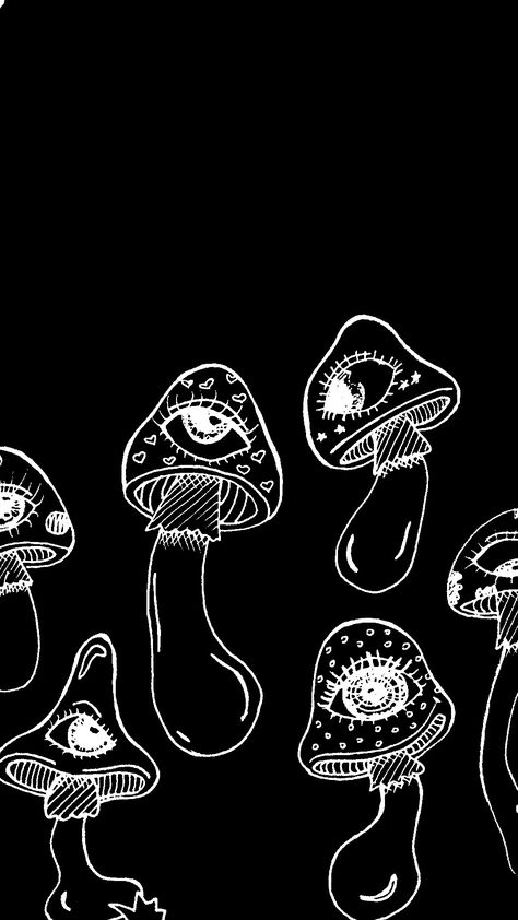 Black And White Hippie Wallpaper, Mushroom Wallpaper Aesthetic Dark, Black And White Grunge Wallpaper, Black Mushroom Wallpaper, Dark Mushroom Aesthetic, Dark Mushroom Wallpaper, Dark Hippie Aesthetic, Black Hippie Aesthetic, Alternative Backgrounds