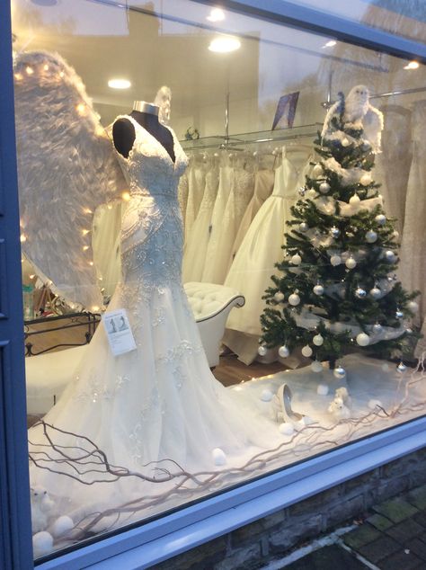 Bridal Christmas Window Display, Traditional Wedding Vows, Dress Display, Christmas Window Display, Christmas Window Decorations, Wedding Dress Store, Store Window Displays, Bridal Consultant, Winter Wonderland Christmas