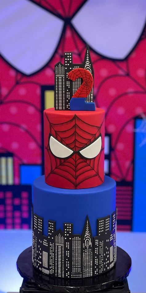 1. Two Tier Spiderman Cake for 2nd Birthday As someone who grew up seeing the 1st, 2nd and latest “No way home” not to... Spiderman Birthday Cake Two Tier, Tall Spiderman Cake, Two Tier Spiderman Cake Ideas, 3 Tier Spiderman Cake, Spiderman Cake Two Tier, Spiderman Tier Cake, 2 Tier Spiderman Cake Birthday, Spider Man Theme Cake Design, Two Tier Spiderman Cake