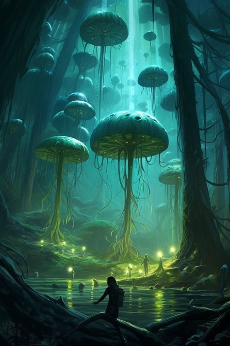 Other Worldly Art, Dnd Landscape Concept Art, Fantasy World Ideas, Another World Art, Portal To Another World, Dragon Wall Art, Fairy World, Jungle Forest, Dragon Wall