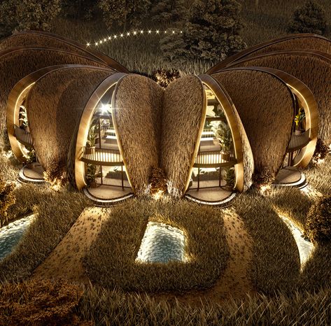 This modern family recreation center in Ukraine is shaped like a mussel - Yanko Design Camping Architecture, Camp Architecture, Ukraine Architecture, Shell Structure, Shell House, Architecture Concept Diagram, House Fashion, Bamboo House, Modern Residence