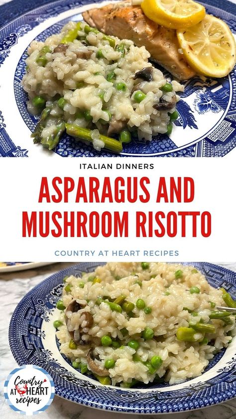 Asparagus Onion Mushroom, Rice With Asparagus Recipes, Asparagus And Rice Recipes, Asparagus Mushroom Recipes, Rice And Asparagus Recipe, Mushroom Asparagus Risotto, Rice And Asparagus, Mushroom And Pea Risotto, Rice Recipes Side