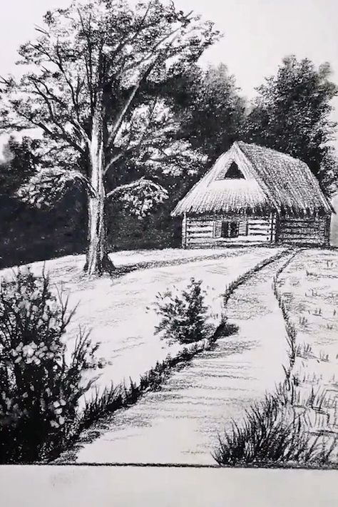 Pencil Sketches Landscape, Pencil Drawings Of Nature, Video Drawing, Landscape Pencil Drawings, Drawing Scenery, Pencil Sketching, Sketching Art, Nature Art Drawings, Video Nature