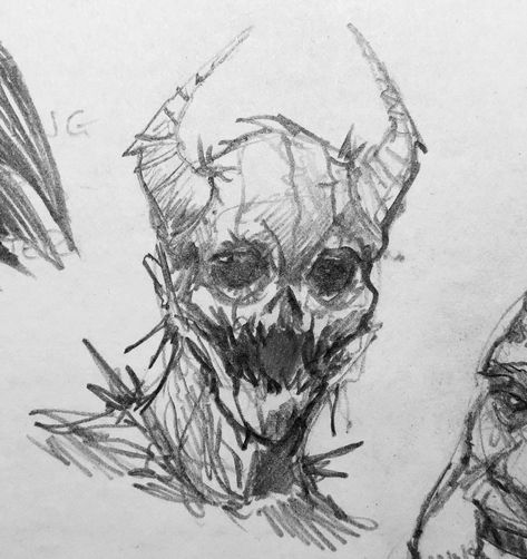 Cool Skeleton Sketch, Demon Body Reference, Creepy Monster Sketch, Ghoul Drawing Monster, Sketches Of Monsters, How To Draw Demons, Scary Demon Drawing, Demonic Art Sketch, Scary Skeleton Drawing