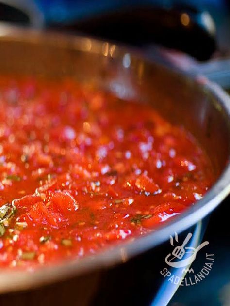 Il Sugo di pomodoro è la preparazione base più utilizzata nella cucina del Belpaese, e forse la più amata e imitata al mondo. Semplice e genuina! Best Tomato Sauce Recipe, Tomato Sauce Italian, Italian Tomato Sauce, Pasta Sauce Homemade, Fresh Tomato Sauce, Italian Pasta Dishes, Pasta Fatta In Casa, Tomato Sauce Recipe, Homemade Tomato Sauce