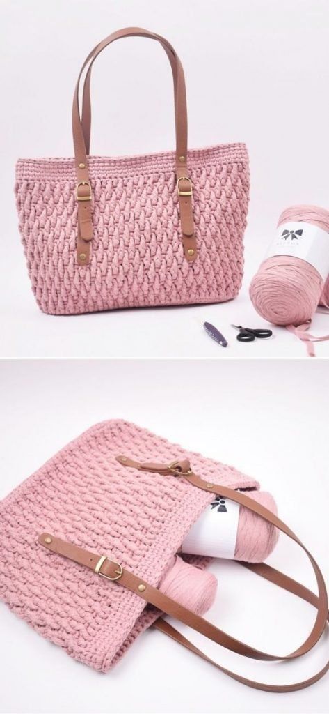 Casual Pink Handmade Crochet Bag, Cheap Large Capacity Pink Crochet Bag, Trendy Pink Crochet Bags, Pink Rectangular Crochet Bag With Handles, Pink Eco-friendly Woven Crochet Bag, Yarn Tote Bag, Yarn Tote, Pretty Tote Bags, Bright Bag