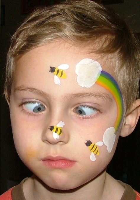 Bee and Rainbow face-paint concept Bee Face Paint, Kids Face Painting Easy, Face Painting Ideas For Kids, Easter Face Paint, Easy Face Painting Designs, Rainbow Face Paint, Painting Ideas For Kids, Face Painting Ideas, Girl Face Painting