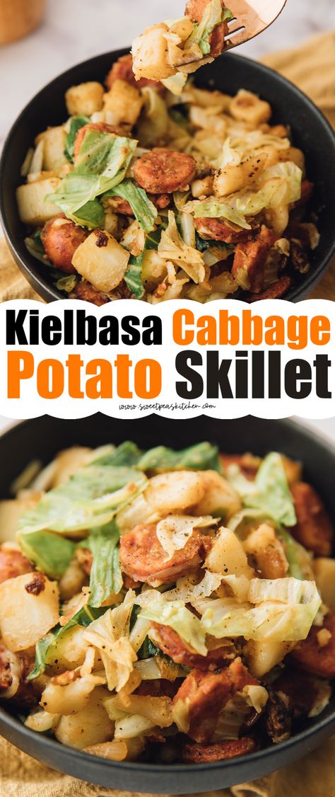 Kielbasa Cabbage Potato Skillet Potatoes Cabbage And Kielbasa, Cabbage Potato Onion Recipes, Kielbasa And Potatoes And Cabbage, Kielbasa And Cabbage Skillet, Keilbasa And Cabbage, Cabbage Sausage Potato, Cabbage And Kielbasa, Kielbasa Cabbage, Cabbage And Smoked Sausage