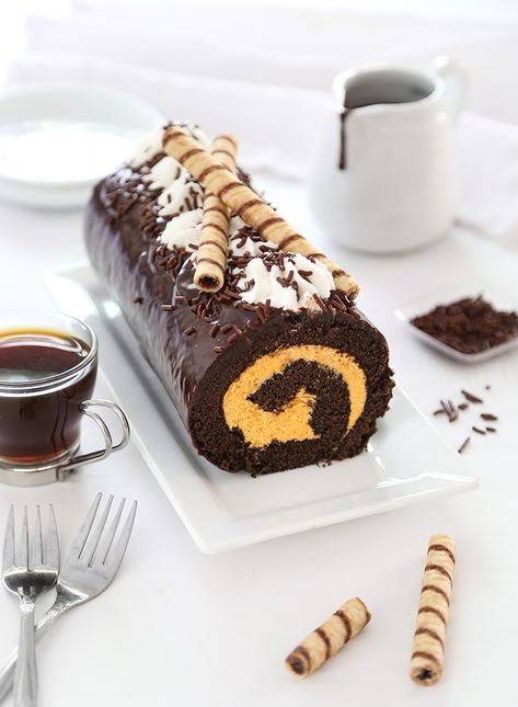 Pumpkin Buttercream Swiss Roll | Sprinkle Bakes Gbbo Recipes, Pumpkin Buttercream, British Baking Show Recipes, British Bake Off Recipes, Bake Off Recipes, Swiss Rolls, Swiss Buttercream, Roll Cakes, Cake Rolls