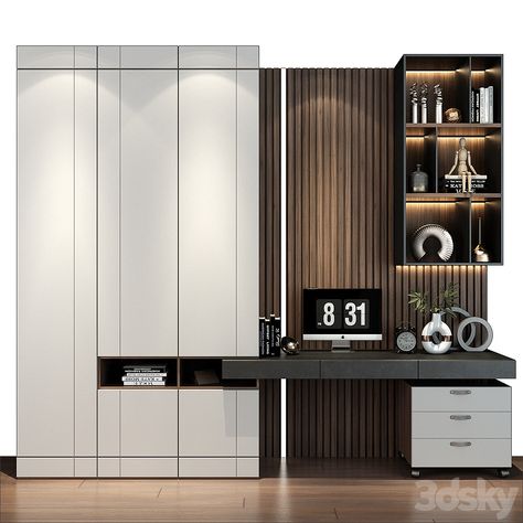 Furniture composition 642 - Wardrobe & Display cabinets - 3D model Office Desk For Bedroom, Study Wardrobe Design, Study Table With Dressing Unit, Wardrobe With Study Table Design, Display Wardrobe, Wardrobe Display, Modern Wardrobe Design, Modern Bedroom Wardrobe, Wardrobe Design Ideas