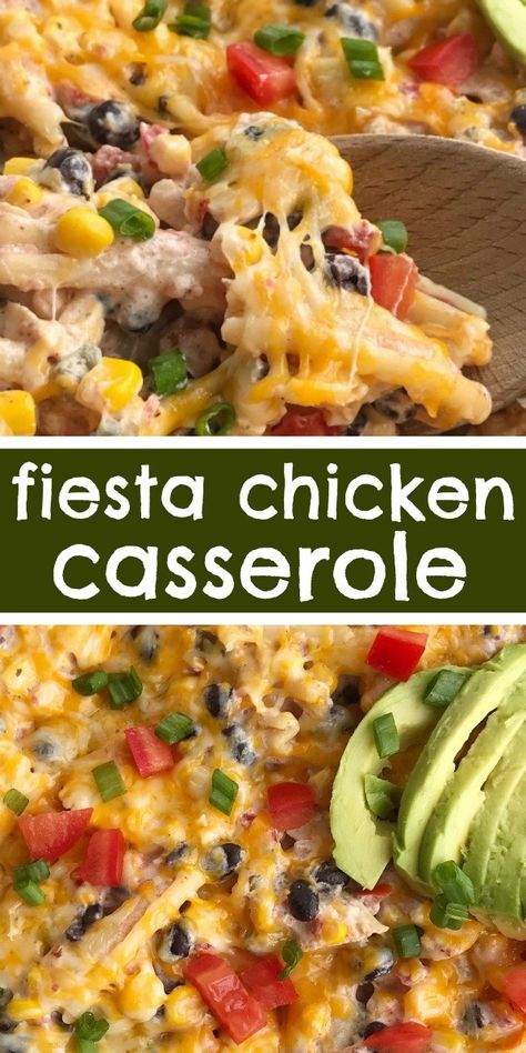 fiesta Fiesta Chicken Casserole, Casserole Pasta, Cheesy Chicken Casserole, Chicken Pasta Casserole, Casserole Chicken, Kid Foods, Fiesta Chicken, Resep Pasta, Seasoned Chicken