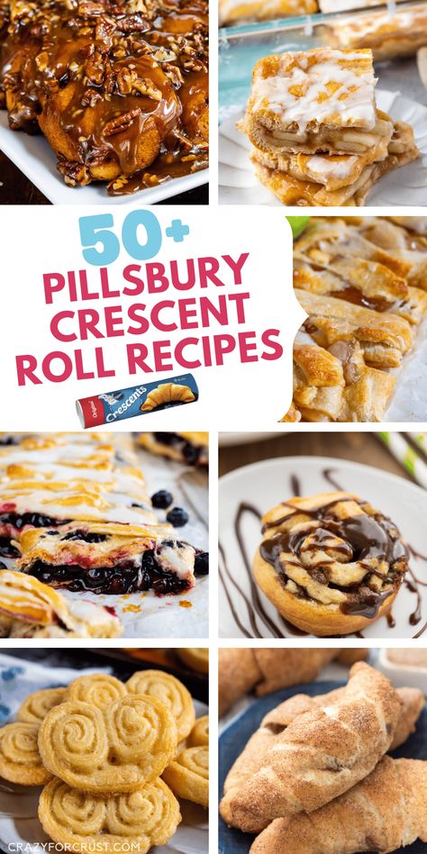 OVER 48 Breakfasts and Desserts using Pillsbury Crescent Rolls Crescent Roll Ideas, Crescent Rolls Recipes, Breakfast Pizza Crescent Roll, Crescent Dough Recipes, Pillsbury Crescent Recipes, Pilsbury Recipes, Pillsbury Crescent Roll Recipes, Crescent Roll Recipes Dinner, Recipes Using Crescent Rolls