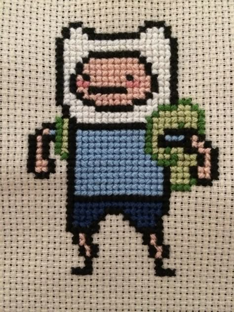 Fin From Adventure Time, Adventure Time Embroidery, Adventure Time Pattern, Adventure Time Pixel Art, Adventure Time Cross Stitch, Cross Stitch Quotes, Cross Stitch House, Geek Crafts, Mini Cross Stitch