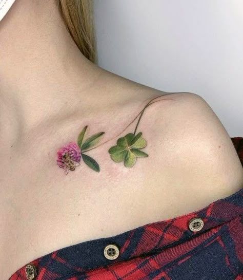 Rose And Clover Tattoo, Ireland Flower Tattoo, Clover Tattoo For Women, Green Flower Tattoo, Clover Flower Tattoo, Irish Flower Tattoo, Irish Tattoos For Women, Tattoo Wildflowers, Clover Tattoo Design