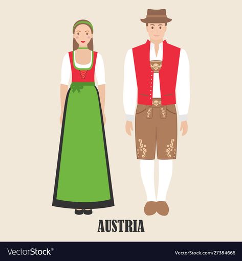 Austria Culture, Austrian Culture, Dress Man, Dress Vector, Architecture Drawing Art, Traditional Dance, National Dress, Traditional Costume, Flat Illustration