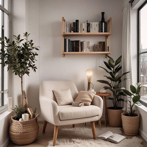 Cozy Office And Reading Room, Reading Corner Near Window, Reading Corner In Office, Coaching Room Design, Office Space Guest Room, Home Office Reading Corner, Nook Room Ideas, Landing Reading Nook, Comfy Corner Cozy Nook