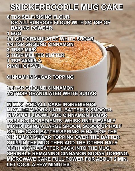 Snickerdoodle In A Mug, Snickerdoodle Mug Cake Recipes, Cinnamon Mug Cake Microwave, Snicker Doodle Mug Cake, Mug Cake Snickerdoodle, Snickerdoodle Mug Cake, Small Deserts, Quick Bakes, Microwave Foods