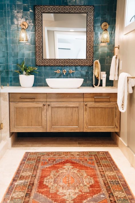 Moroccan Inspired Bathroom, Moroccan Bathroom, Half Bath, House Bathroom, Beautiful Bathrooms, Design Case, Bathroom Makeover, Bathroom Renovation, Dream Home Design