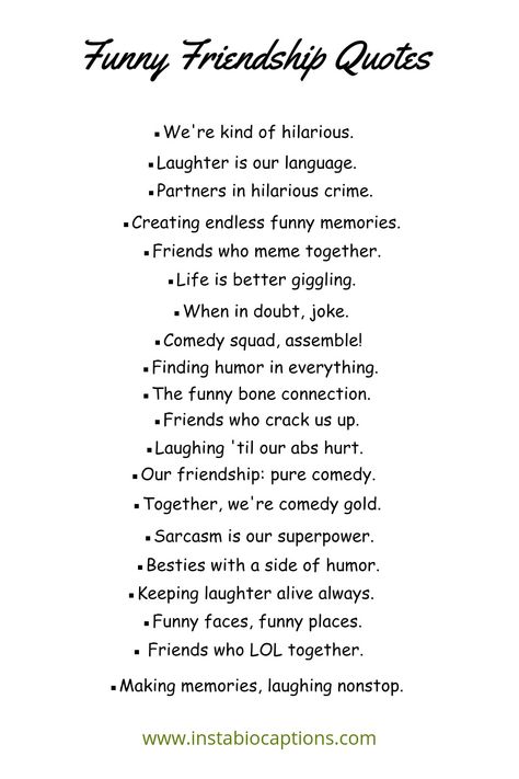 Discover a collection of hilarious friendship quotes that will tickle your funny bone and celebrate the joys of camaraderie. From witty one-liners to humorous anecdotes, these funny quotes about friendship will have you and your friends laughing together Qoute Friends About Friendship Short, Same Vibe Friendship Quotes, Quotes To Describe A Friend, Having Fun With Friends Quotes, Funny Friendship Captions Instagram, Silly Captions For Friends, Funny Captions With Best Friend, Quotes For Bff Friendship, Crazy Captions For Friends