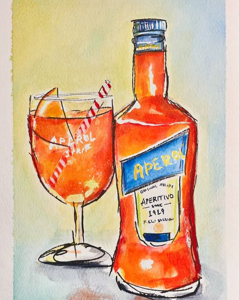 A fun little Aperol Spritz ink watercolour sketch. Available on my eBay store. #aperolspritz #funsketch #contemporaryart #watercolourpainting #sydneyartist #sydneyart Aperol Spritz Sketch, Leaving Cert, Paintings Nature, Watercolor Paintings Nature, Inspiration Painting, Cool Sketches, Aperol Spritz, Watercolor Sketch, Art Inspiration Painting