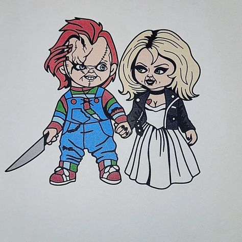 Chucky Wife, Chucky Clipart, Chucky And Tiffany Painting, Chucky Cartoon Drawing, Chucky Doll Drawing, Tiffany Drawing Chucky, Tiffany Chucky Tattoo, Chucky And Tiffany Drawing Easy, Blood In Blood Out Drawings