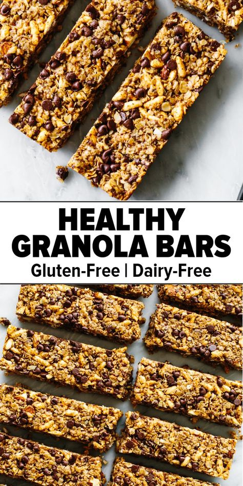 Healthy granola bars sliced up Gluten Free Granola Bars Homemade Healthy Recipes, Granola Recipe Bars Healthy, Paleo Chewy Granola Bars, Chocolate Chip Granola Bars Homemade Healthy, Diy Made Good Granola Bars, Gluten Free Snack Bars Healthy, Gluten Free Dairy Free Granola Bars, Gluten Free Recipes For Snacks, Granola Bars With Coconut Oil