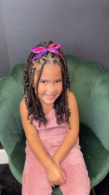 Toddler Knotless Braids With Curly Ends, Knotless Braids Kids Hairstyles, Children Knotless Braids, Kiddie Knotless Braids, Boho Kids Braids, Knotless Box Braids For Little Kids, Girls Knotless Box Braids Kids, Kids Knotless Braids With Curls, Plait Hairstyles For Kids