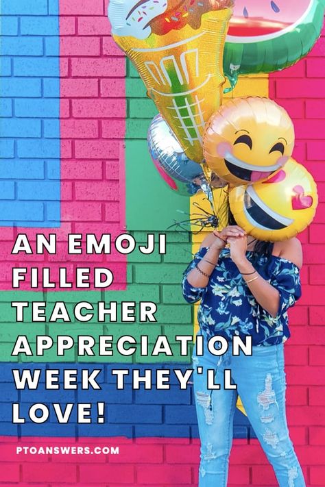 Inject some fun and levity to your next PTO or PTA sponsored Teacher Appreciation Week with an emoji themed celebration! You will love all of these easy ideas any group can do.. Perfect read for Staff Appreciation Chairs who need a creative jumpstart. Appreciation Week Themes, Teacher Appreciation Week Themes, Staff Appreciation Week, Pta School, Parent Volunteers, Staff Appreciation, Teacher Appreciation Week, Easy Ideas, Theme Ideas