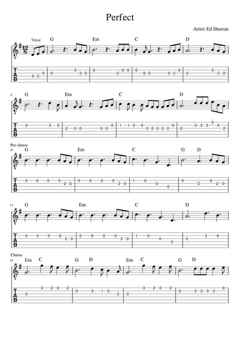 Guitar Melody Tab, Perfect Ed Sheeran Guitar Chords, Easy Tab Guitar Songs, Senorita Guitar Tab, Perfect Guitar Tabs Ed Sheeran, Perfect Guitar Tab, Guitar Notes Songs Easy, Hayloft Tabs Guitar, Heather Guitar Chords Easy