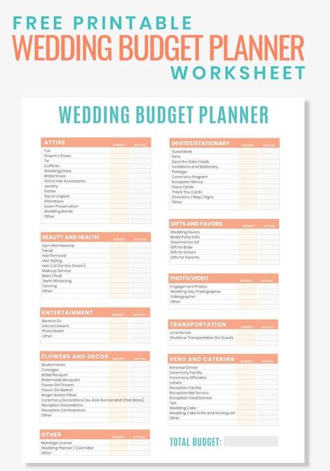 Are you planning a wedding on a budget? Then grab this Free Printable Wedding Budget Planner Worksheet to help you stay organized and to keep you from overspending. Here you can easily record the expenses for everything from your wedding décor, dress, rings, centerpieces, invitations and more. #budgetprintables #budgetwedding #budgetplanner #printableweddingplanner Budget Planner Worksheet, Wedding Hacks, Wedding Budget Planner, Wedding Planning Binder, Free Wedding Planner, Wedding On A Budget, Wedding Planner Printables, Free Wedding Printables, Wedding Budget