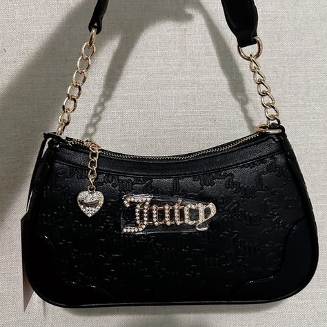 Juicy Couture liquorice heart shoulder bag / purse Cute Juicy Couture Bags, Juicy Catore Bag, Jucie Cutor, Juicy Couture Bag Outfit, Black Juicy Couture Bag, Juicy Couture Shoulder Bag, Baddie Bags, Going Out Purse, Juicy Purse