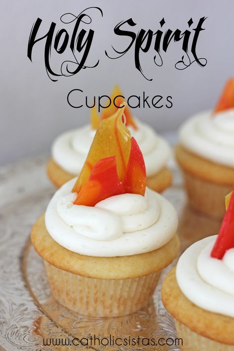 Spirit Cupcakes, Pentecost Sunday School, Shavuot Crafts, Fire Cupcakes, Pentecost Craft, Tongues Of Fire, Pentecost Sunday, Confirmation Party, Holy Spirit Come