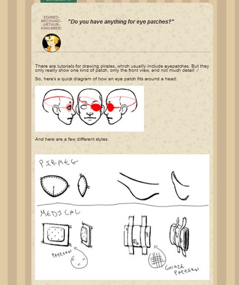 eyepatch How To Draw Eyepatch, Eye Patch Drawing Reference, Drawing Eyepatch, Eyepatch Drawing Reference, Eyepatch Reference, Character With Eyepatch, Eyepatch Drawing, Anime Eyepatch, Eyepatch Design