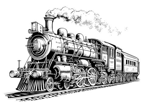 Steam locomotive hand drawn sketch vecto... | Premium Vector #Freepik #vector #steam-engine #locomotive #vintage-train #steam-train Train Drawing, Wooden Wagon, Train Room, Rail Road, Country Curtains, Train Art, Old Train, Country Weddings, Steam Train