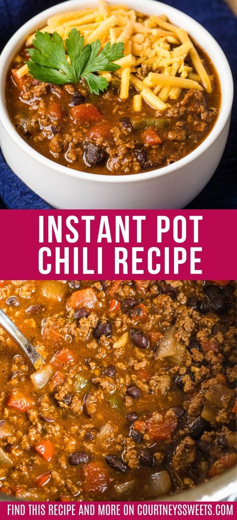 Easy Chili Beans Recipe Simple, Instapot Hamburger Recipes, Instant Pot Chili Ground Beef, Instapot Recipes For Beginners, Instantpot Chili, Hamburger Chili, Instant Pot Chili Recipe, Pressure Cooker Chili, Instant Pot Chili