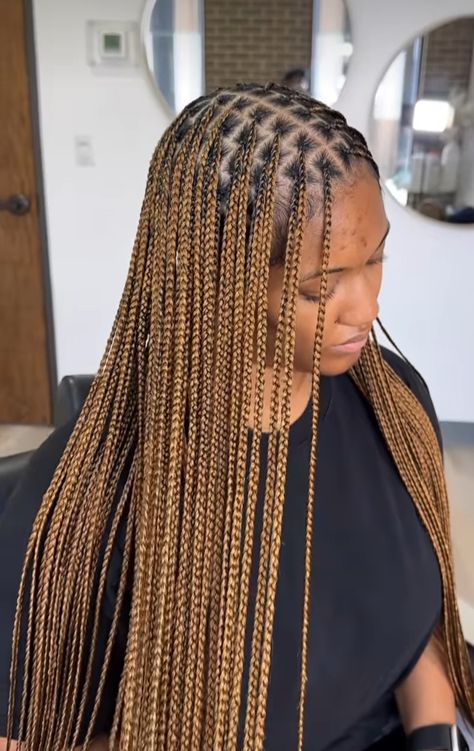 Ombre Brown Box Braids, Gold Braids For Black Women, Caramel Blonde Braids, Box Braids Honey Blonde, Light Brown Knotless Braids, Honey Blonde Braids Black Women, Honey Braids, Knotless Box Braids Black, Honey Brown Braids