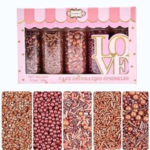 Sprinkles - Confect Sprinkles for Cakes & Cupcakes Decoration Assorted pack of 5 Metallic Mania Mix Copper, Bronze & Rose Gold Pearl Dragees Copper Jimmies Bronze Sparkling Sugar - 3.5 Oz Rose Gold Pearl, Cakes Cupcakes, Cupcakes Decoration, Gold Pearl, Frosting, Sprinkles, Cupcake Cakes, Copper, Sparkle