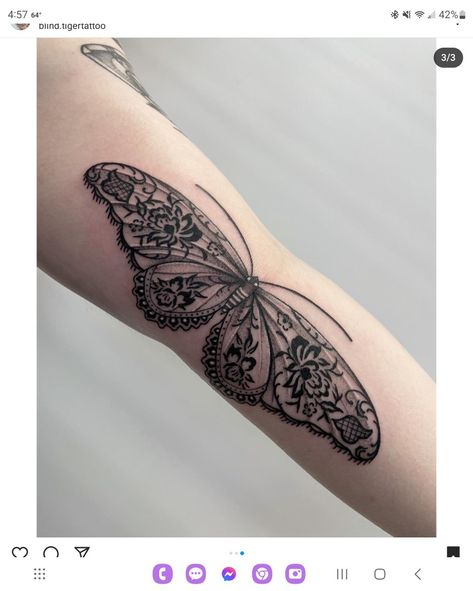 Butterfly Tattoo Placement Ideas Leg, Elbow Bend Tattoos, Lace Butterfly Tattoo, Elbow Tattoo, Elbow Tattoos, Moth Tattoo, Butterfly Tattoos, Lace Tattoo, Butterfly Tattoo Designs