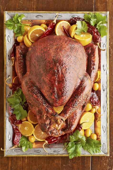 Red Chile and Orange Glazed Turkey #turkeyrecipes #turkey #thanksgiving #thanksgivingrecipes Turkey Stuffing Recipes Easy, Homemade Turkey Stuffing, Traditional Stuffing Recipe, Best Roasted Turkey, Homemade Stuffing Recipes, Turkey Glaze Recipes, Turkey Stuffing Recipes, Easy Christmas Dinner, Smoked Turkey Recipes